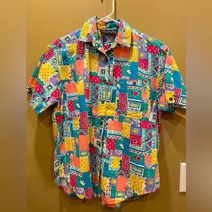 Vintage 90s colorful Chaus ladies button up short sleeve